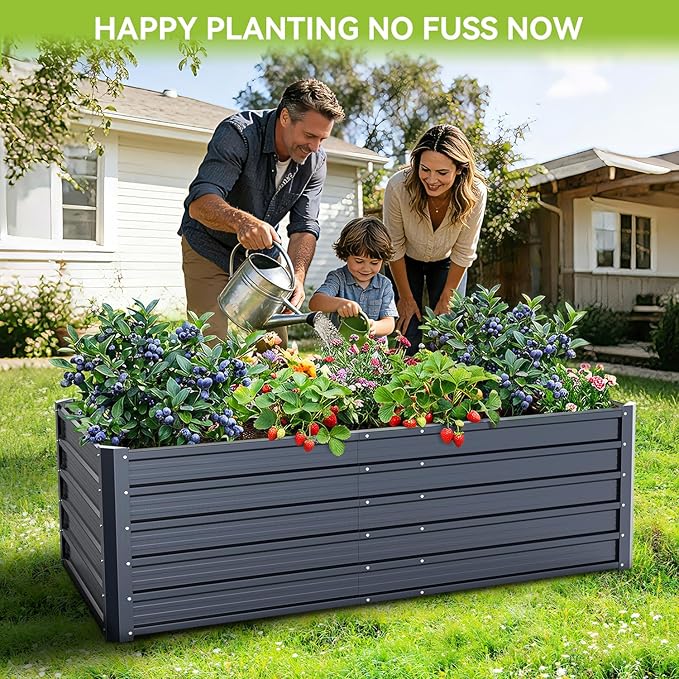 Ohuhu 6x3x1.9 FT Metal Raised Garden Bed Outdoor, Reinforced Deep Root Galvanized Steel Rustproof Planter Box, 100% Non-Toxic, 256 Gal Heavy Duty Tall Raised Beds for Growing Vegetables Flowers Herbs