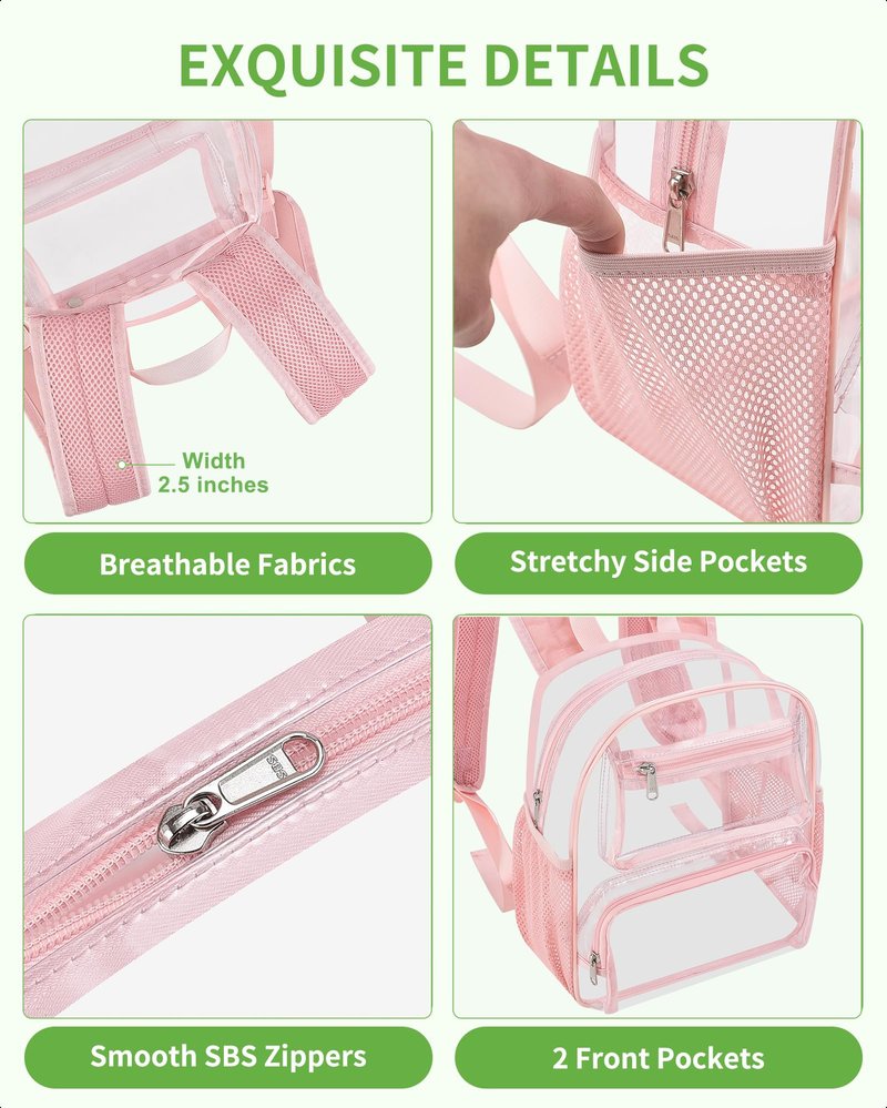 MAY TREE Small Clear Backpack Stadium Approved for Women and Men Clear Bag for Stadium Events Concert Sporting Festival, Princess Pink