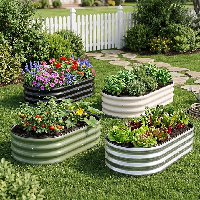 1MORE Galvanized Raised Garden Bed- Planter Garden Boxes Outdoor, Raised Beds for Gardening, 4x2x1ft Metal Garden Bed Kit for Vegetables Flower, Planter Raised Bed with Protective Tape & Tools.Silver