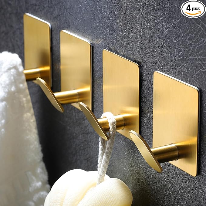 DELITON Gold Towel Hooks- 4 Pack Adhesive Hook