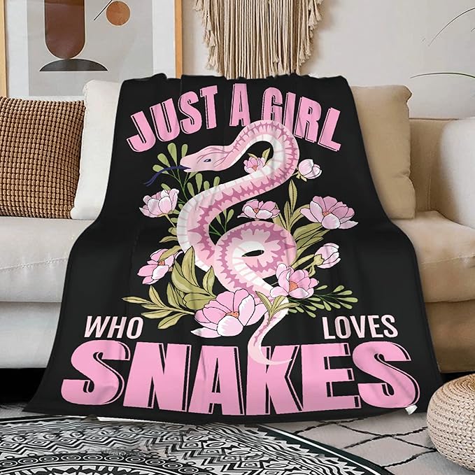 Just A Girl Loves Snakes Blanket Lightweight Cozy Flannel Fleece Throw Blanket Best Gift Home Decor for Bed Couch Outdoor Camping 50"x40" S for Kids