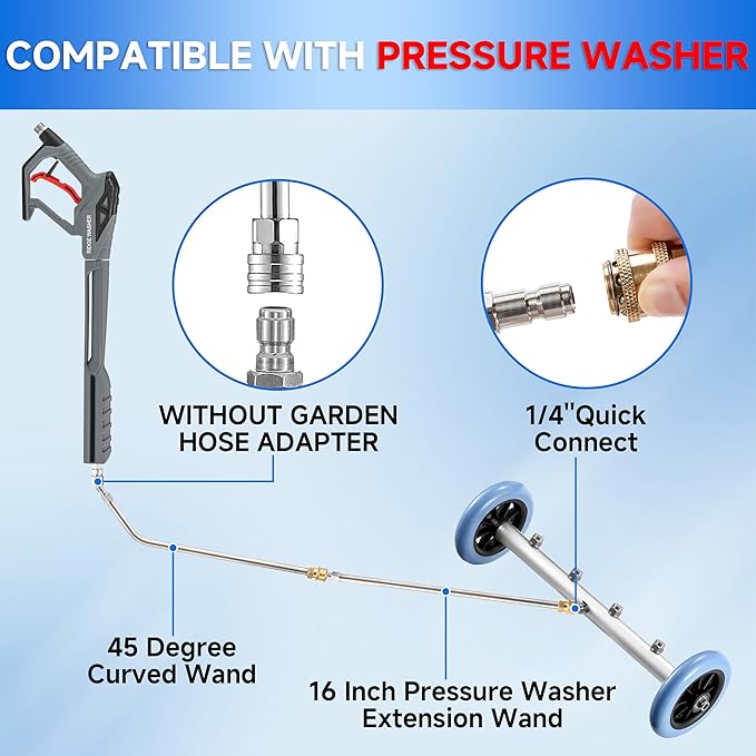 RIDGE WASHER 16 Inch Undercarriage Car Washer, Pressure Washer Under Car Cleaner with 3 Pcs Extension Wand, 4000 PSI