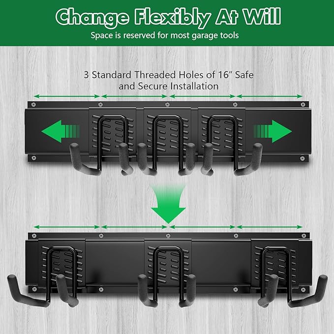 48" Garage Tool Organizer Wall Mount - 500lbs Garden Tool Organizer with Adjustable Hooks, Heavy Duty Metal Garage Storage Rack