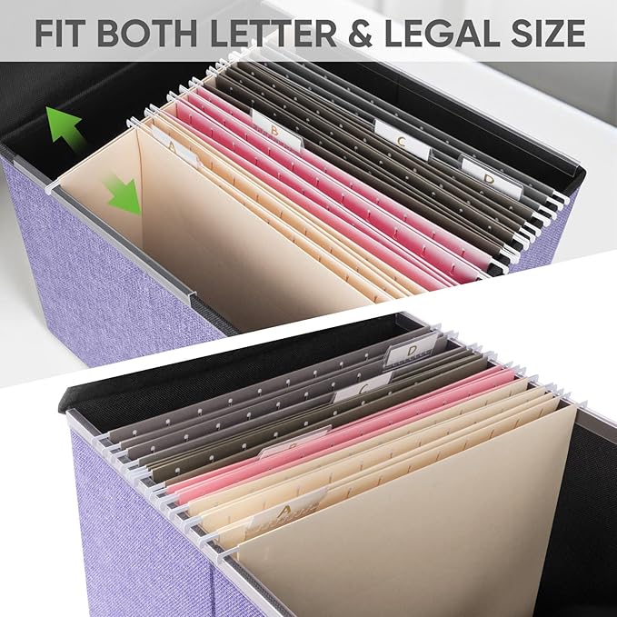 BALEINE File Organizer Box with Lid, Collapsible File Folder Organizer with Plastic Slide, Hanging File Folder Box for Office Document Storage (2 Pack, Purple)