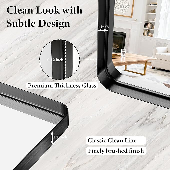 60X30 Inch Black Metal Framed Bathroom Mirror