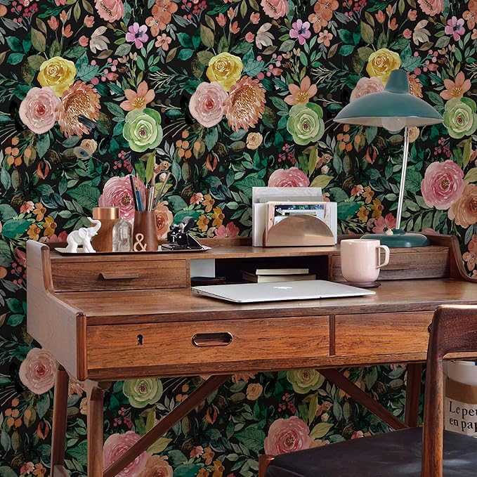 JiffDiff Blooming Floral Wallpaper Peel and Stick Pink Impressionist Floral