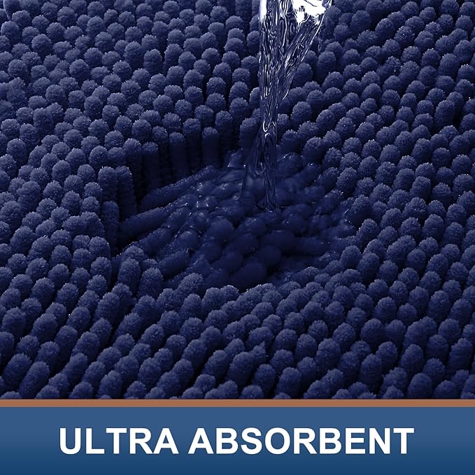 Smiry Luxury Chenille Bathroom Rugs 50x30, Extra Soft and Absorbent Shaggy Bath Mat, Machine Washable, Non-Slip Plush Carpet Runner for Tub, Shower, and Floor, Home Decor Accessories, Navy Blue