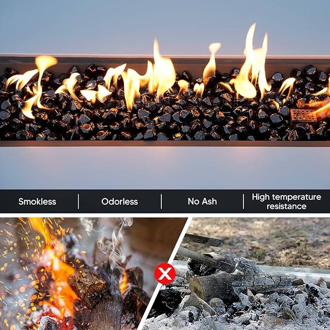 Mr. Fireglass 10 Pounds Diamond Fire Glass, 1 inch High Luster Reflective Fire Pit Glass Rocks for Propane & Natural Gas Fire Pits Fireplace & Lanscape, Onyx Black