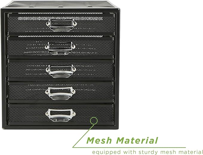 Mind Reader File Storage Drawers, Desk Organizer, Multi-Purpose, Crafts, Office, Metal Mesh, 11"L x 14"W x 11"H, Black, 5 Drawer