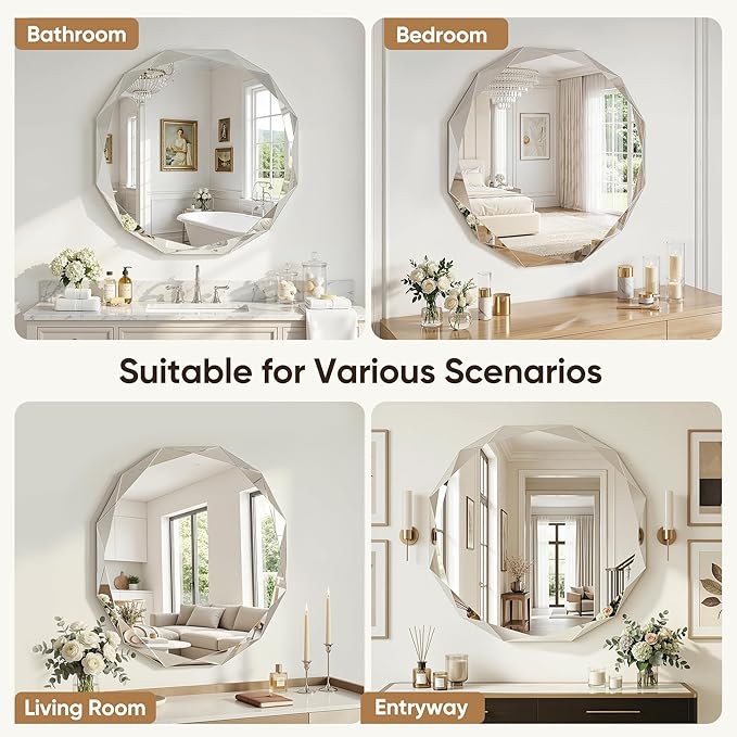Suidia Bathroom Mirror, Frameless Bathroom Mirror