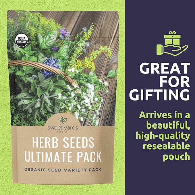 Organic Herb Seeds Variety Pack - 35 Individual Packs - 2026 Season - Basil, Cilantro, Dill, Thyme, Parsley and More! for Indoor & Outdoor Planting (Non-GMO, Certified Organic)