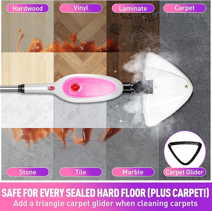 10-in-1 Steam Mop & Detachable Handheld Steamer, 20s Fast Heat-Up, 16FT Power Cord, Multi-Purpose Steam Cleaner for Floors/Carpet/Grout/Window/Stove, Streak-Free Deep Home Cleaning