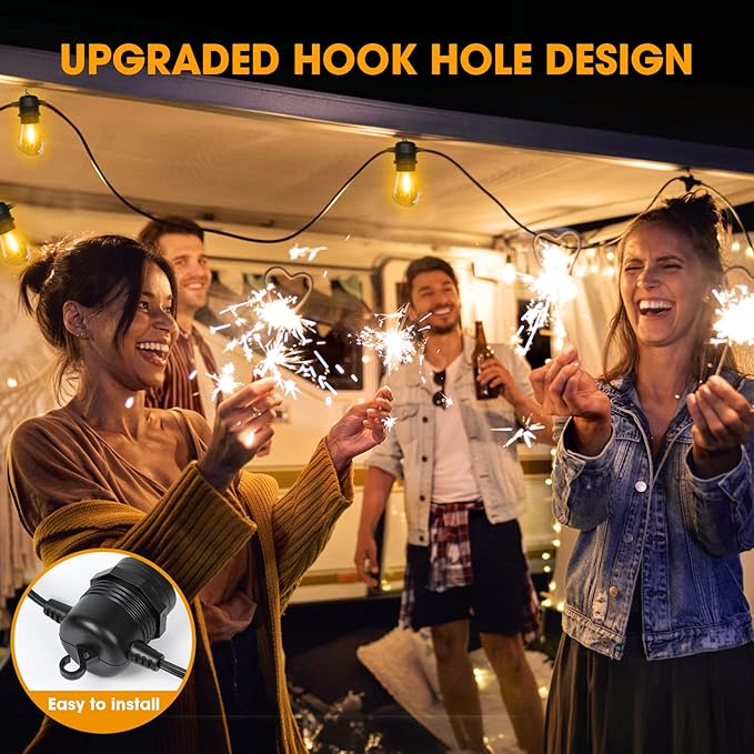 50FT LED Outdoor String Lights with 17 Shatterproof Waterproof S14 Replaceable Bulbs(2 Spare), 2700K Commercial Grade Patio Lights, Outside Hanging Light for Yard Garden Porch Deck Decor