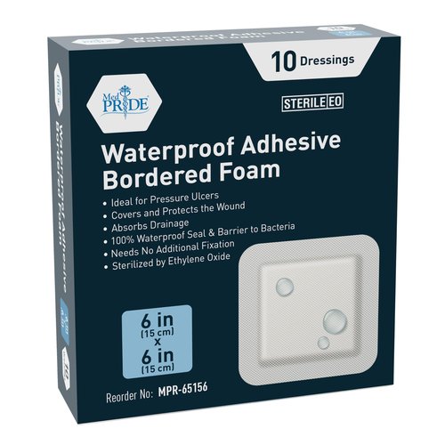 MED PRIDE Waterproof Silicone 6'' X 6'' Foam Wound Dressing (10-Count) Sterile, Adhesive Border | Home or Emergency Healing Support | Partial or Shallow Drainage Coverage