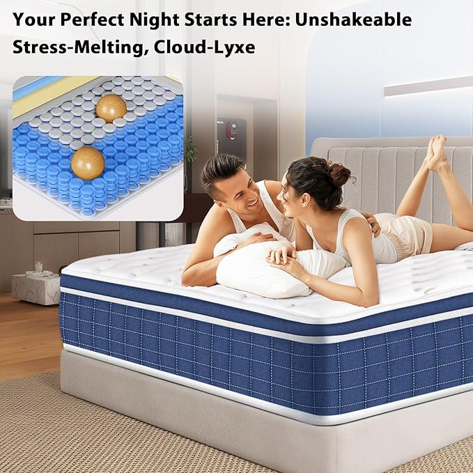 Full Size Mattress in a Box 14 Inch Hybrid Mattress [Enhanced Stability], Medium Firm Feel with Memory Foam and Pocket Springs, Reinforced Edge Support