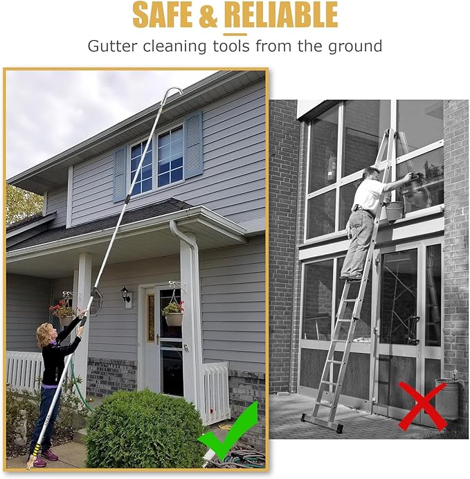 12FT (20ft Reach) Telescopic Gutter Cleaning Tools from The Ground, Rain Gutter Cleaners Tool with Hose Copper Attachment/09