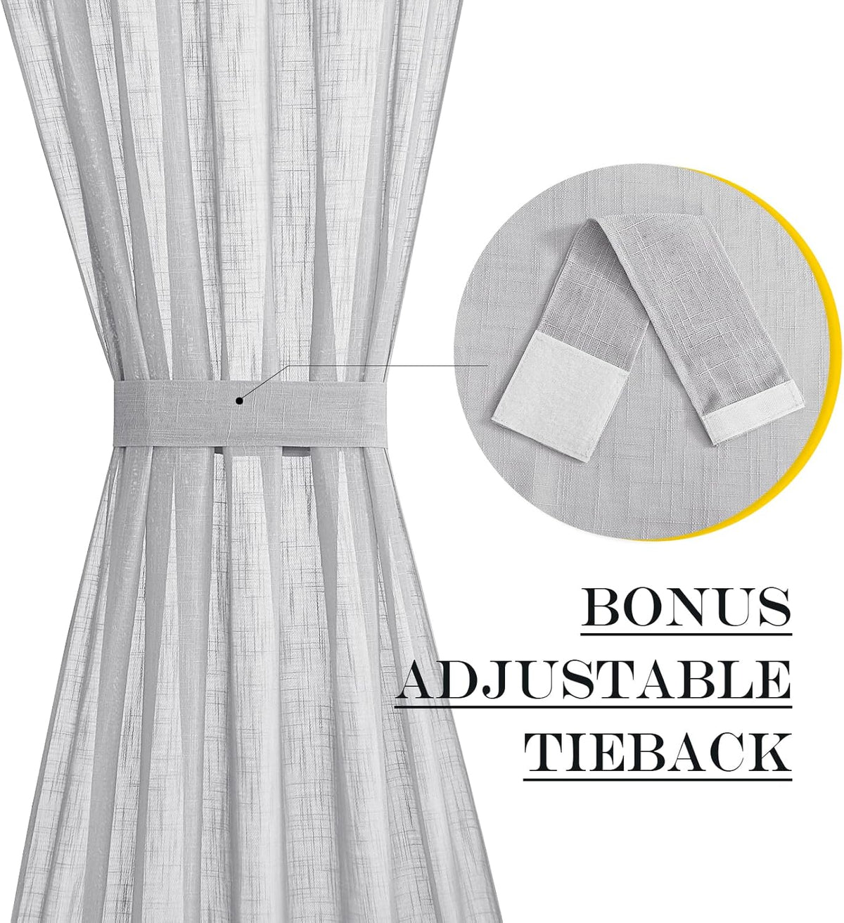 NICETOWN Side Door Curtains for Small Window, Rod Pocket French Window Curtains Light Filtering Sidelight Curtain for Front, 36W X 40L Sheer Door Shade with Tieback, 1 PC, Light Grey