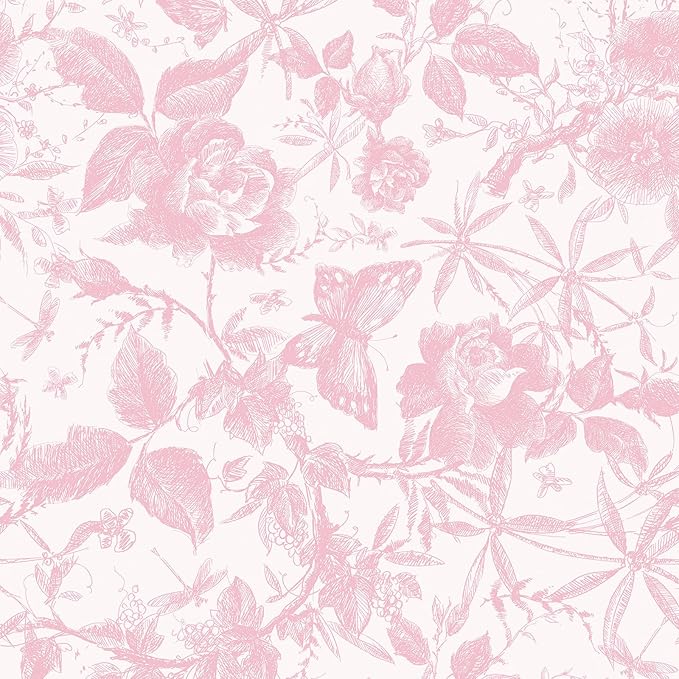 JiffDiff Floral Vintage Wallpaper Peel and Stick，Pink Rose Wallpaper Removable
