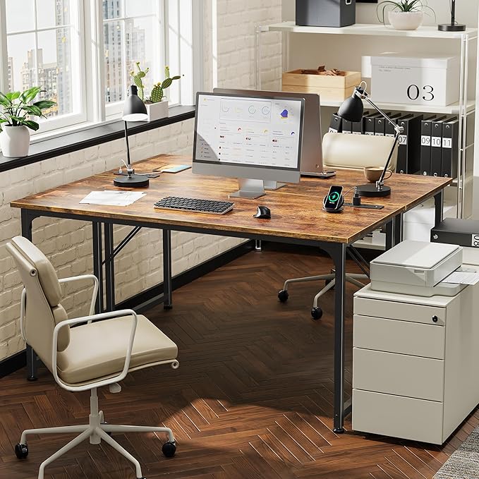 PRAISUN 55 X 20 Inch Office Computer Desk with Power Outlets and USB-C Port, Larger and Longer Gaming Desk, for Home Office, Study, Bedroom, Writing Work from Home Table, Metal Frame, Rustic Brown