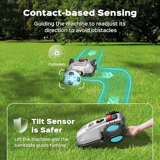2026 New Robot Lawn Mower with App Control – Features Adjustable Cutting Height, Auto-Charging, Obstacle Detection and Brushless Motor for Lawns Up to 1/8 Acre, Gray