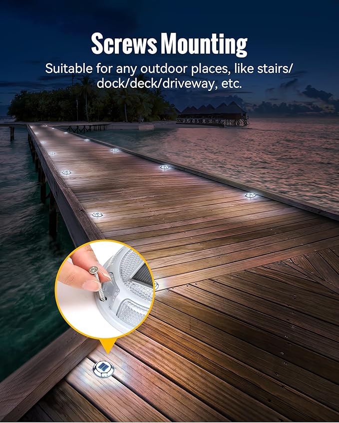 Solar Driveway Lights Dock Lights Waterproof 12 Pack, 2 Colors in 1 Outdoor LED Solar Deck Lights, Solar Powered Walk Way Light Road Marker for Warning Stair Pathway Patio(Blue & White)