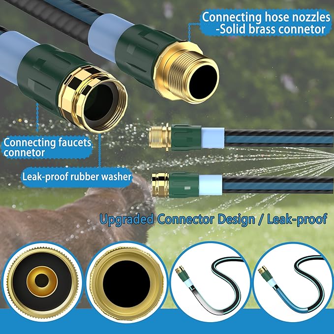 Non-expanding Garden Hose, Leak-Proof Multi-Layer Outdoor Not Knotted Water Hose with Solid Brass Connectors Fittings for Lawn Car Watering Plants Cleaning, Black-Blue (Black-Blue, 50FT)