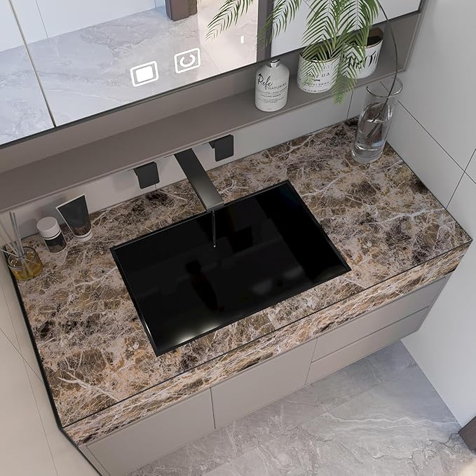 BAYYA Extra Wide Marble Granite Peel and Stick Wallpaper Brown Thicken