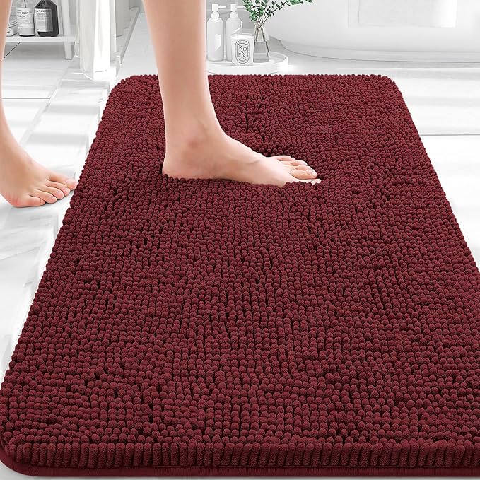 OLANLY Bathroom Rugs 30x20, Extra Soft Absorbent Chenille Bath Rugs, Rubber Backing Quick Dry, Machine Washable Bath Mats for Bathroom Floor, Tub and Shower, Home Decor Accessories, Andorra Red-Brown