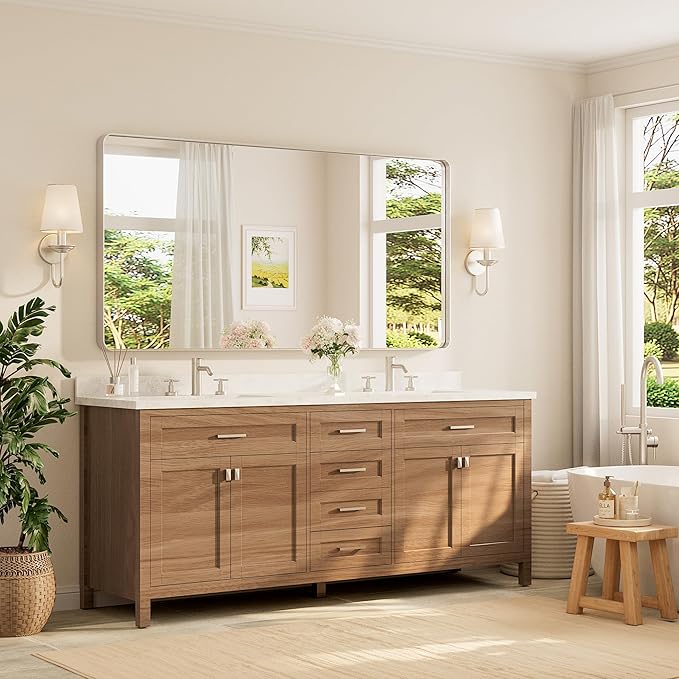 TETOTE 72 x 36 Inch Brushed Nickel Bathroom Mirror