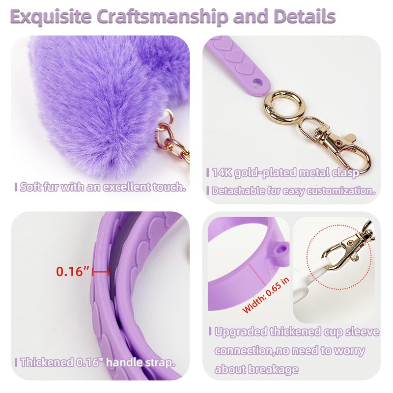 Handle Strap with Heart Charms for Owala & Stanley Cups, for Owala Water Bottle 24oz, 32oz, 40oz, Owala Kids, Pink Owala, stanley 40 oz tumbler with handle, Owala & Stanley Accessories (Purple)