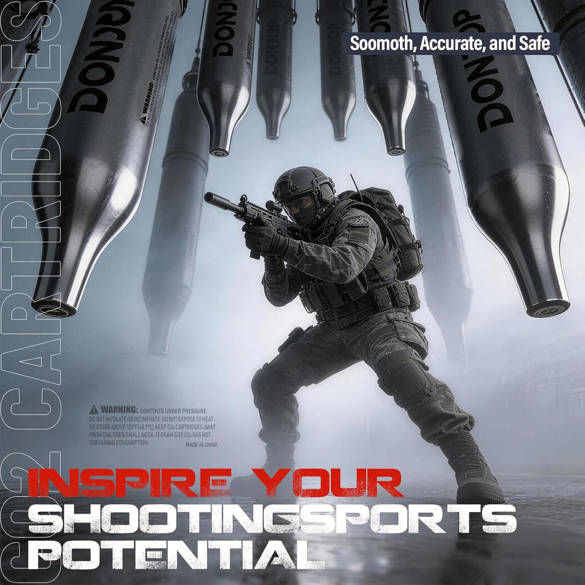 Skiennix 12G CO2 Cartridges - Non-Threaded Design for BB Guns, Airsoft Pistols & Paintball | Snug Fit & Solid Seal