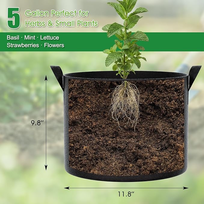 FEED GARDEN 5 Gallon Grow Bags 8 Pack – 300G Thickened Fabric Plant Pots with Reinforced Handles, Breathable Drainage Planters for Vegetables, Flowers & Herbs Indoor Outdoor