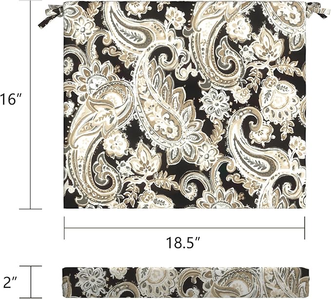 LVTXIII Outdoor Chair Cushions, Fade-Resistant Patio Furniture Cushions Outdoor Chair Pads with Ties for Dining Chairs and Garden Furniture Use, 18.5"x16"x2" 2 Pack, Paisley Black
