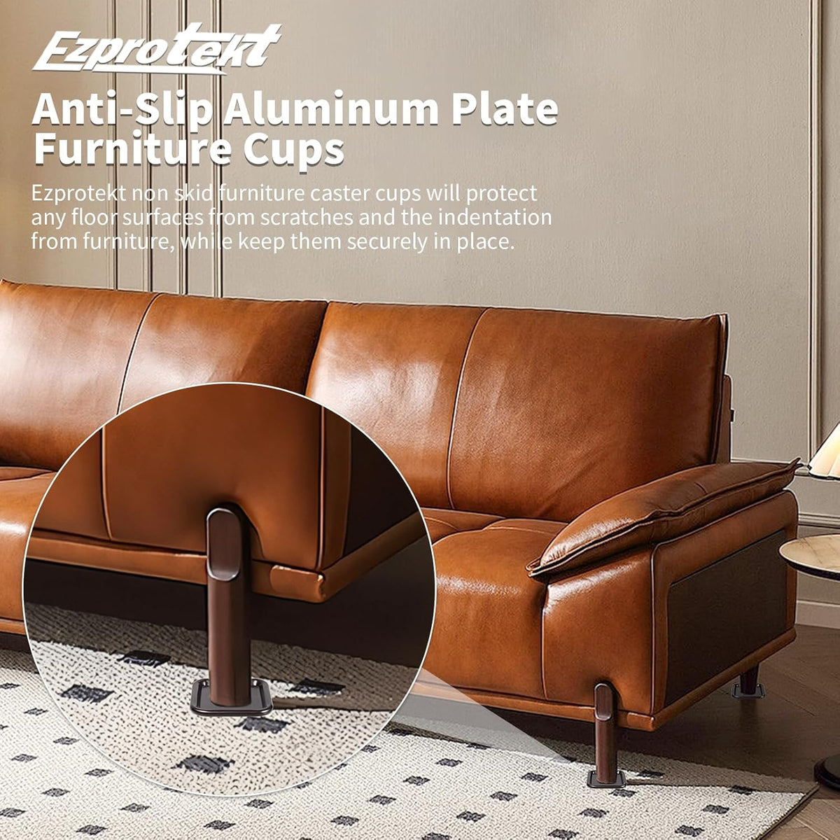 Ezprotekt 2 1/2" Square Non Slip Furniture Pads with Drip Glue Non-Woven Fabric Bottom, 16 Pcs Anti Skid Furniture Coasters Cups Floor Protectors for Bed, Sofa, Table, Chair, Cabinet, Brown/Black