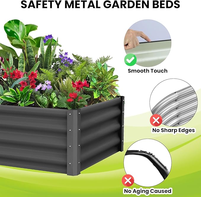 GarveeHome 6 * 3 * 1FT Raised Garden Bed Kit, Galvanized Raised Garden Beds Outdoor for Gardening, Above Planter Boxes, Large Garden Bed for Vegetables, Fruits, Dark Grey, 2 Pcs