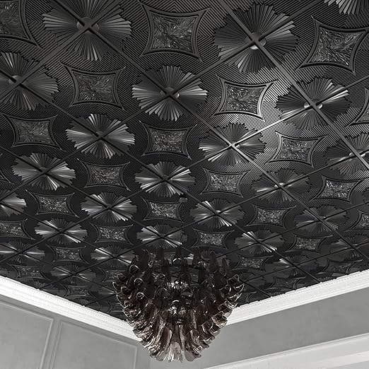 Art3d Drop Ceiling Tiles 24x24 in Black, 3D Wainscoting Panels Glue Up 2x2