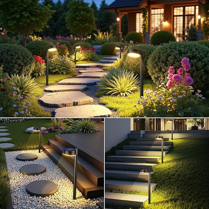 2 Pack Solar Pathway Lights Outdoor, Bright LED Solar Lights Outdoor Waterproof, Up to 12 Hrs Modern Path Lighting for Yard Garden Walkway Driveway Lawn Decor (2 Pack)