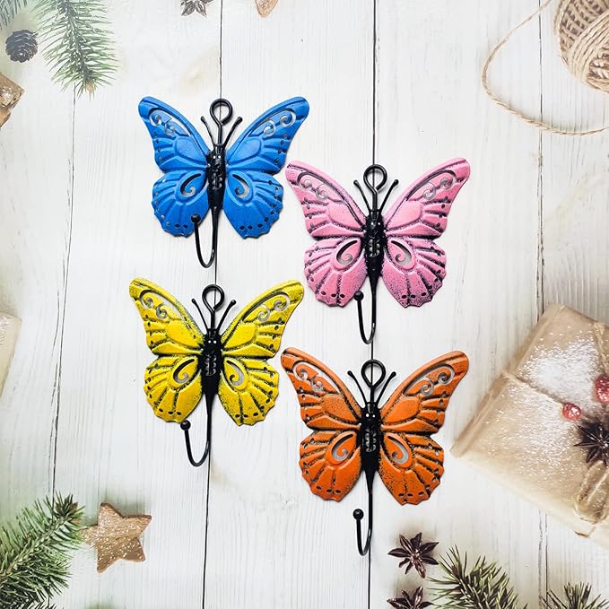 4 Pcs Butterfly Coat Hooks, Towel Wall Hooks Hanging, Room Wall Decoration