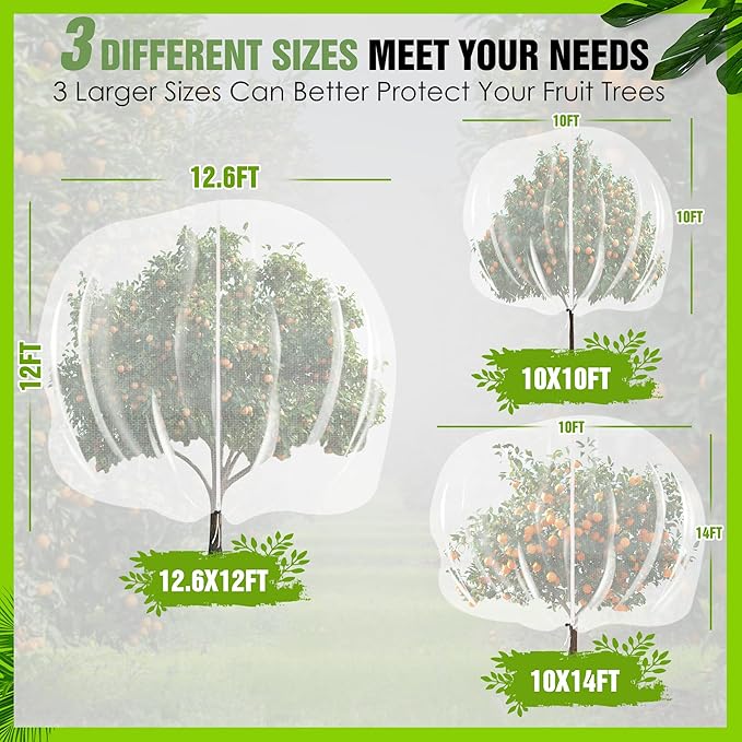 10 X 10FT Large Fruit Tree Netting, Tree Nets for Fruit Trees with Zipper and Drawstring, Insect Netting Barrier for Garden Blueberry Bushes Cherry Peach Apple Protection from Squirrels Birds Pests