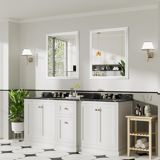 36x30 Inch White Bathroom Mirror