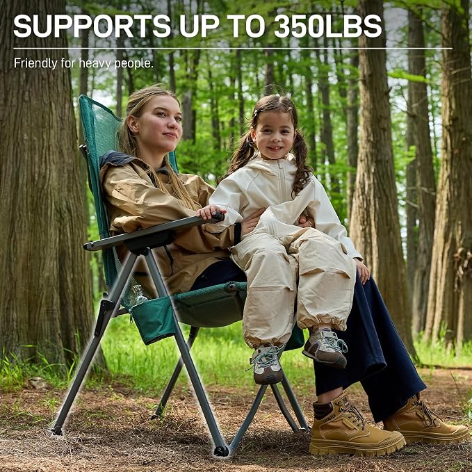 EVER ADVANCED Reclining Camping Chairs for Adult Lightweight, Portable Compact Folding Chair with High Back, 4-Level Recliner Chairs, Lawn Chair for Patio Balcony, Supports 350lbs, Stretch Mesh Green