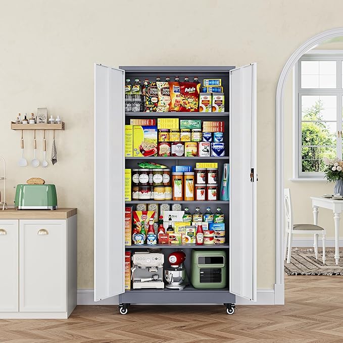 Letaya Metal Garage Storage Cabinets with Lock Door and Adjustable Shelves, Steel Tool Cabinets for Home,Office,Warehouse Organisieren (Grey White, 75" H)