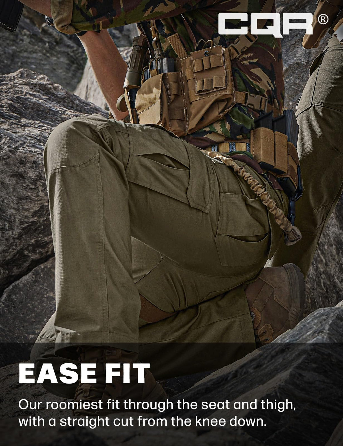 CQR Men's Tactical Pants, Water Resistant Ripstop Cargo Pants, Lightweight EDC Work Hiking Pants, Outdoor Apparel, Raider Soil Green, 28W x 30L