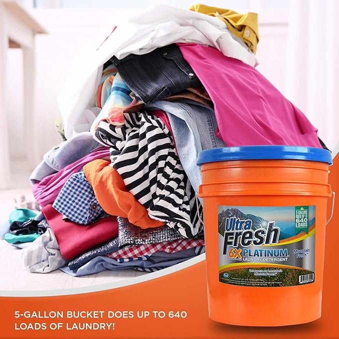 Ultra Fresh 6X Platinum 5 Gallon Laundry Detergent Liquid for All Machine Types with Easy Dispensing Pump, Up to 640 Loads, Mountain Fresh (3 Pack)