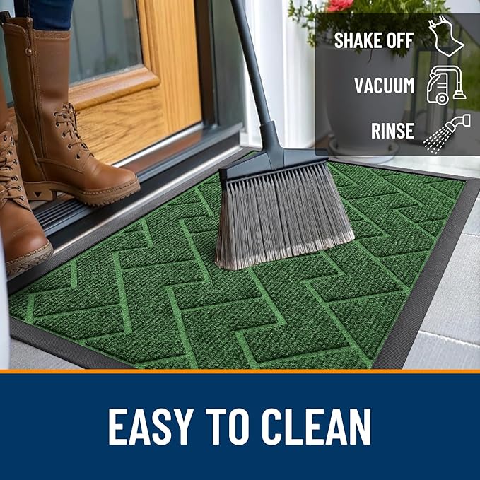 OLANLY Front Door Mat Indoor Outdoor Entrance, Waterproof All-Season, All-Weather Doormat, Sturdy Natural Rubber, Low Profile, Easy Clean Patio Porch Entryway Mat, Herringbone Brick (Green, 71x23)