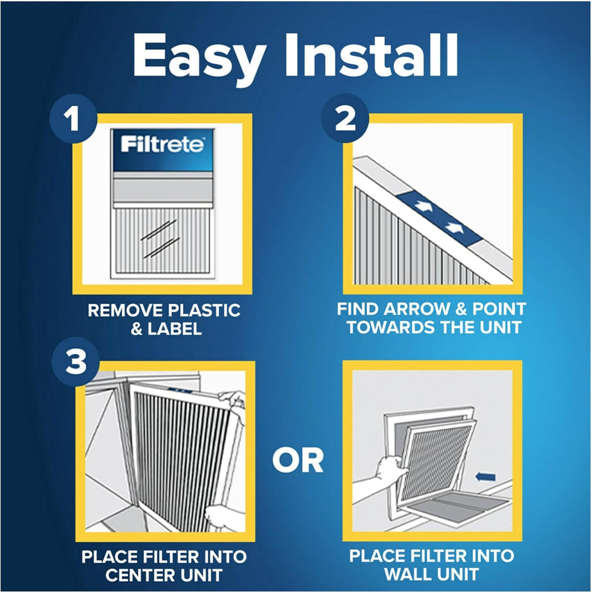 Filtrete 25x25x1 AC Furnace Air Filter, MERV 11, MPR 1000, Micro Allergen Defense, 3-Month Pleated 1-Inch Electrostatic Air Cleaning Filter, 4 Pack (Actual Size 4-Pack 24.688x24.688x0.813 in)
