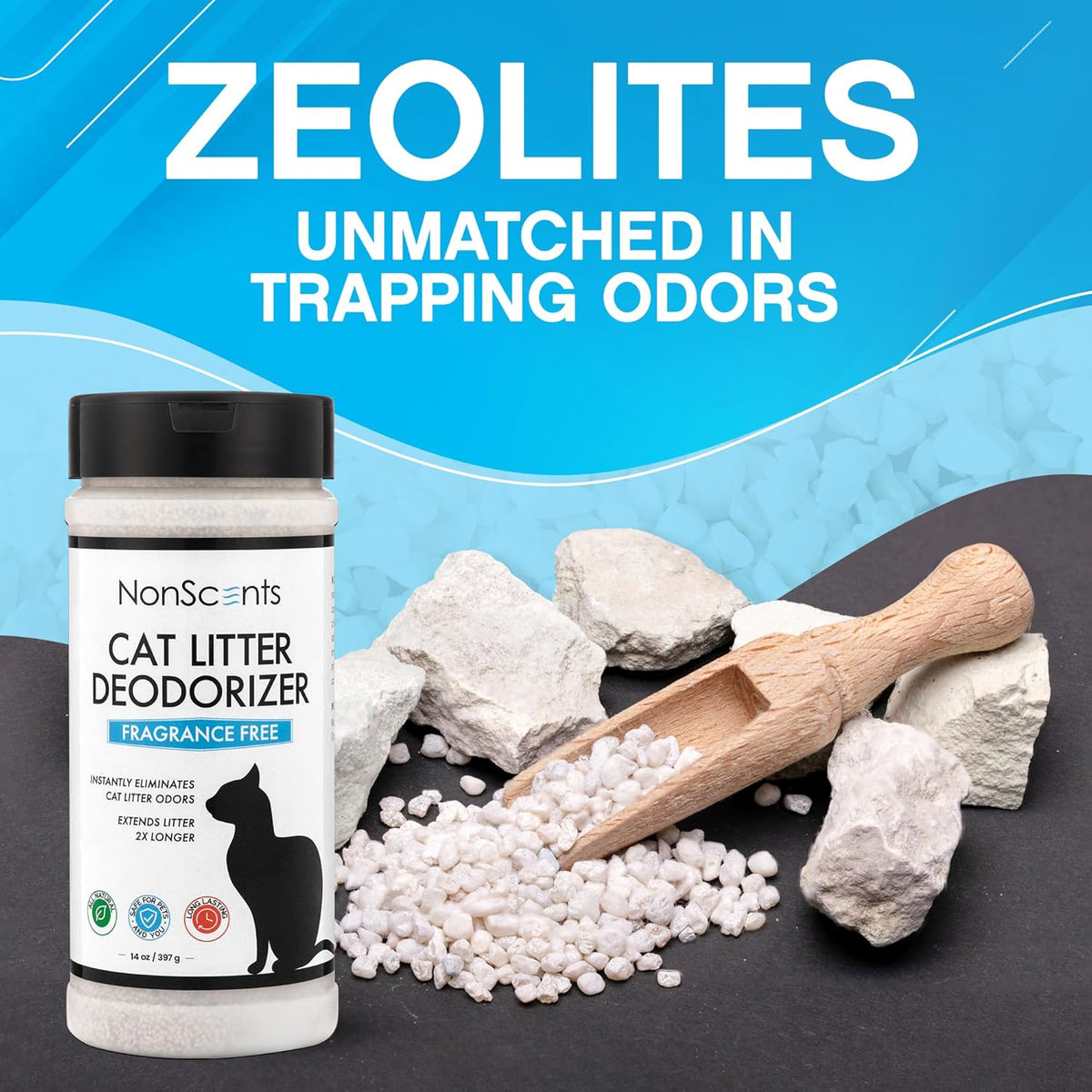 NonScents Cat Box Deodorizer - Odor Eliminator - Reduces Scooping, Extends Litter Lifespan - Fragrance-Free, Fresh Scent - 2-Pack