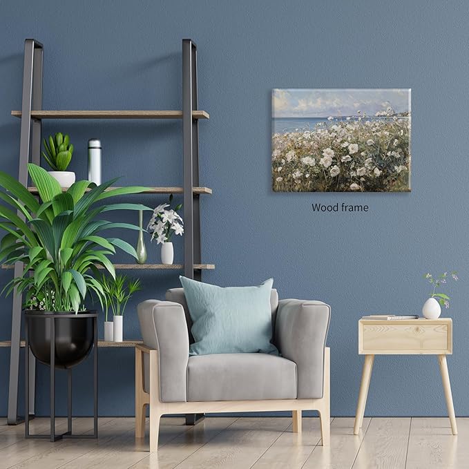 Nature Landscape Wall Art Coastal Wildflower Poster 24X36 inch Framed French