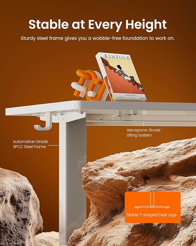 ErGear Height Adjustable Electric Standing Desk, 48 x 24 Inches Sit Stand up Desk, Memory Computer Home Office Desk, White