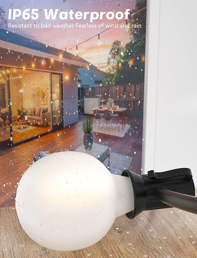 SUNSGNE G40 Outdoor String Lights Waterproof, 50FT Outdoor Hanging Lights with 52 Globe Frosted White LED Bulbs(2 Spare), String Lights for Outside Patio Tent Porch Garden Backyard Balcony Deck Decor